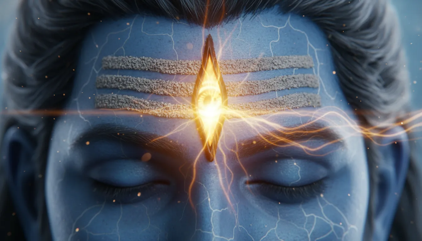 Close-up artistic illustration of Lord Shiva's glowing third eye status photo.