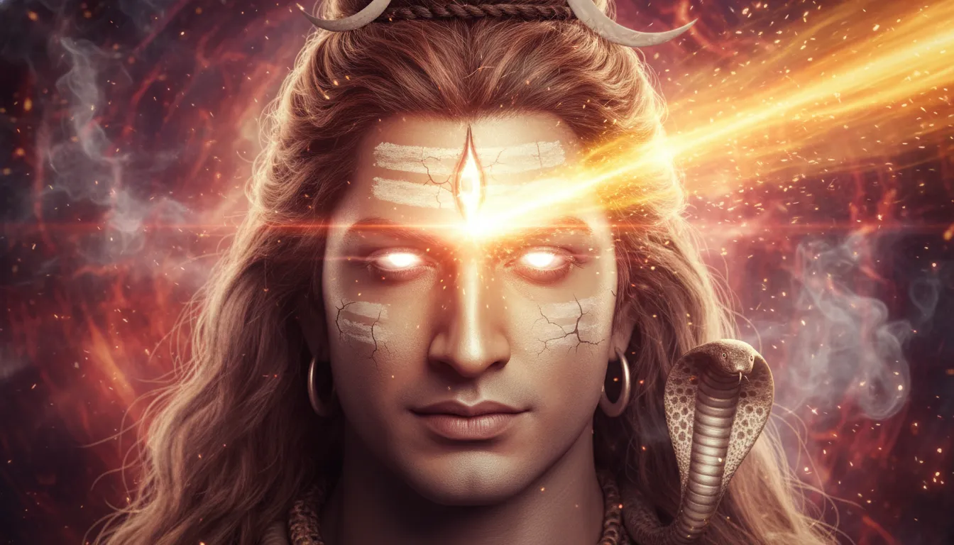 Intense shot of Lord Shiva opening his third eye from Mahadev serial.