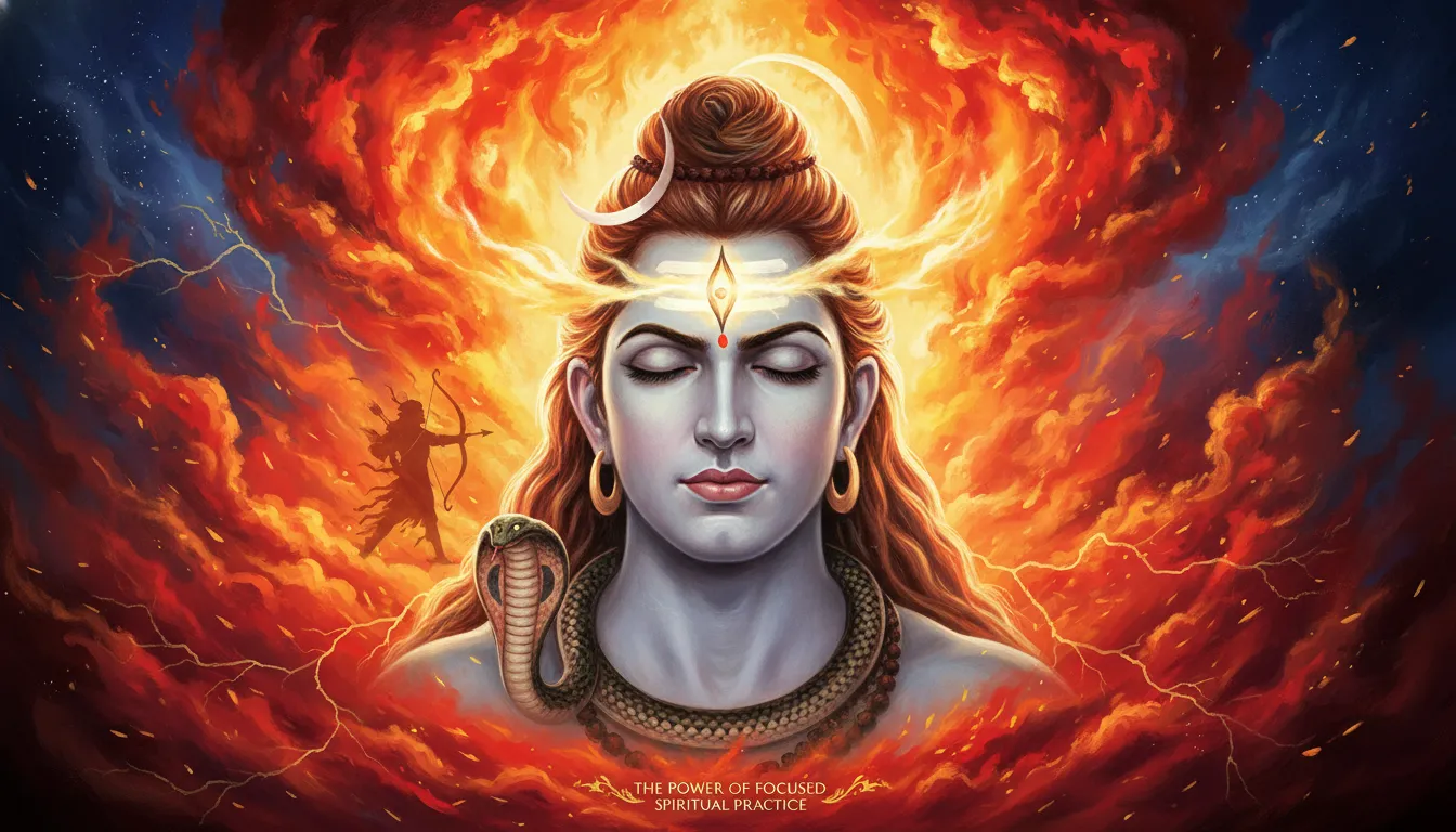 Lord Shiva third eye opening fire eruption with flames coming out