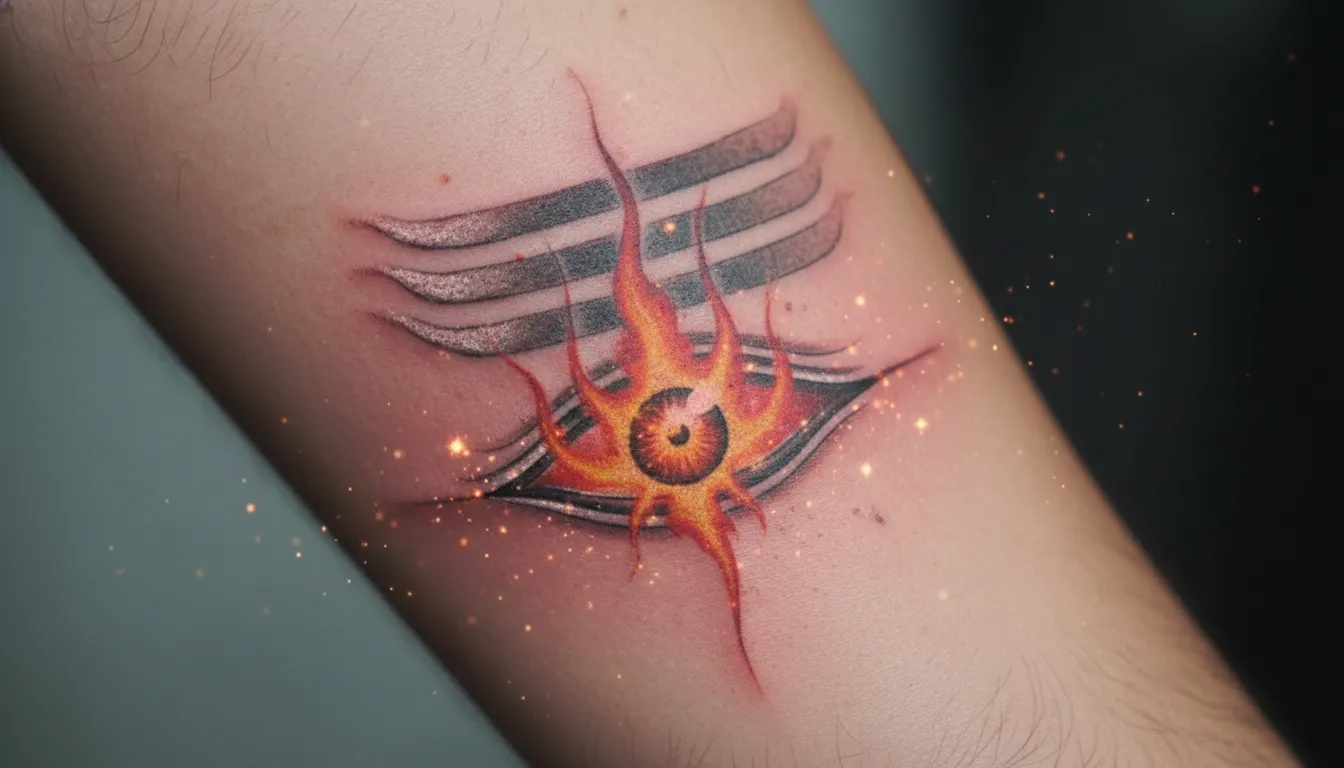 Realistic Mahadev third eye trinetra tattoo photo on chest