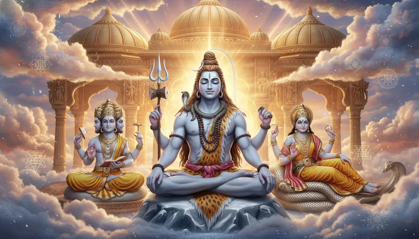 Lord Shiva with Brahma and Vishnu har har mahadev photo 3d.