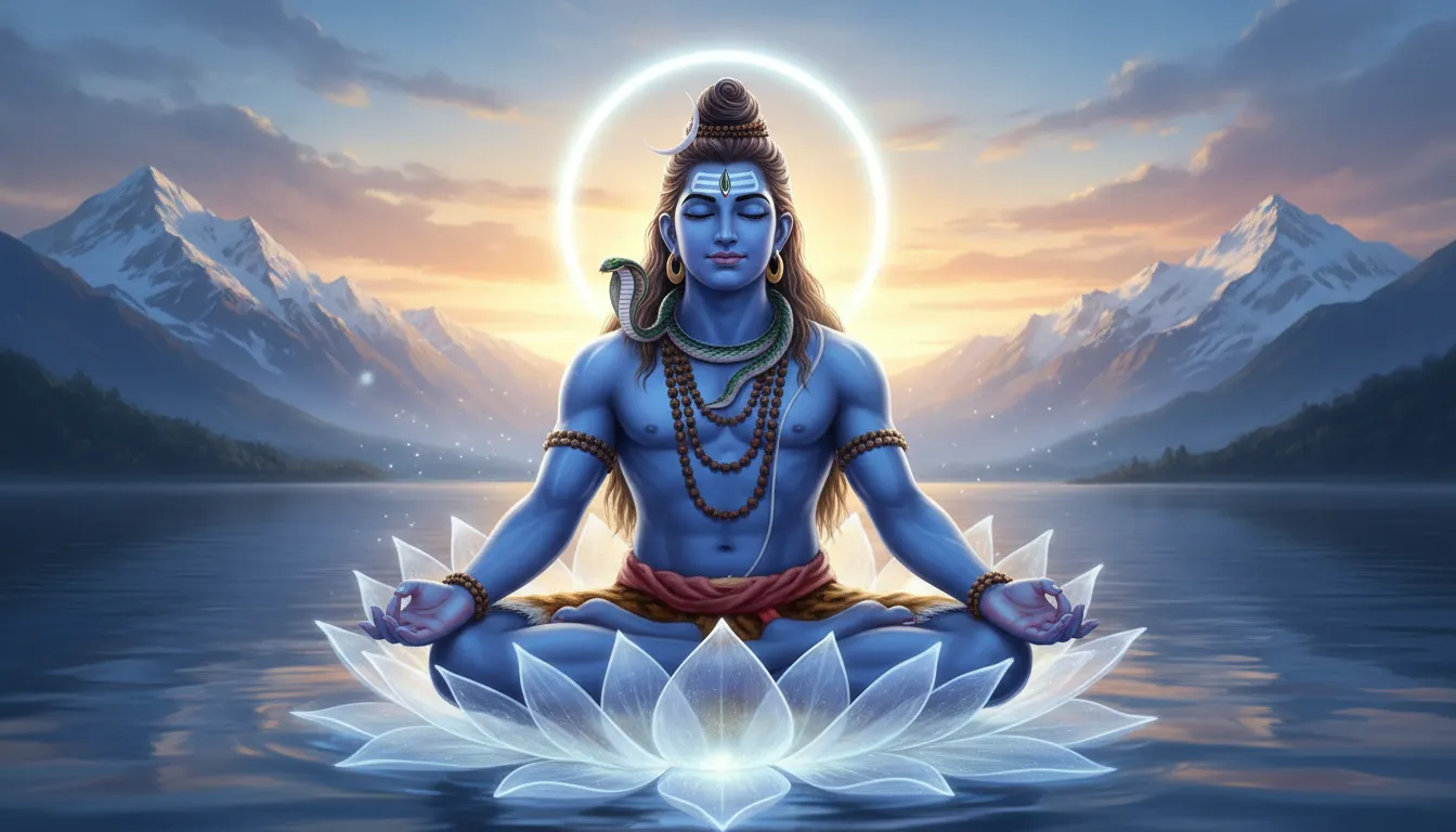 Mahadev Lord Shiva sitting in deep meditation with rudraksha beads