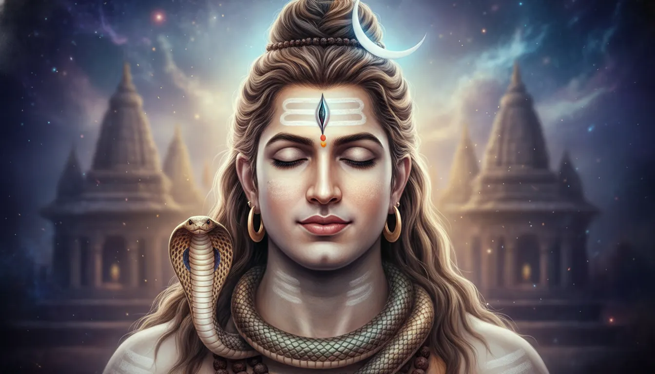 Mahadev Lord Shiva with crescent moon third eye and snake around neck