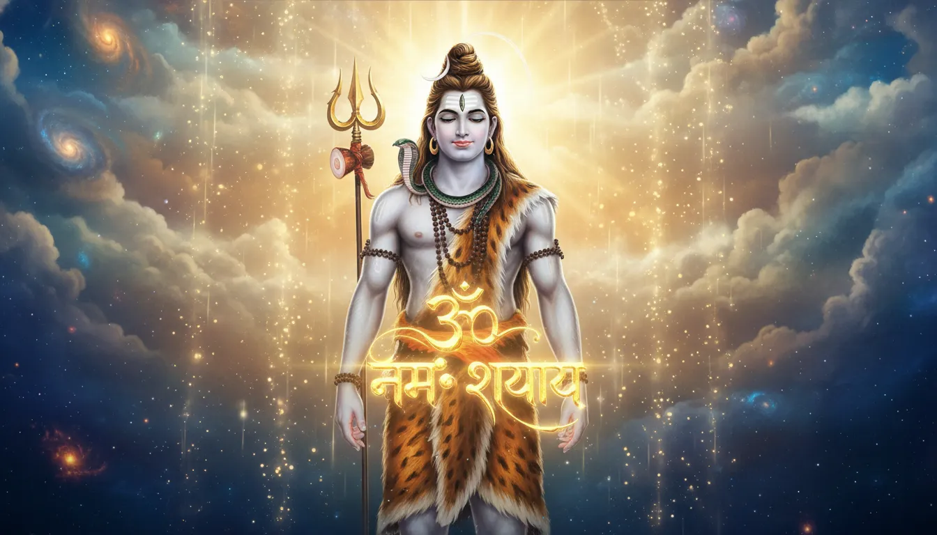 Mahadev shankar bhagwan ka photo with holy Om Namah Shivaya mantra.
