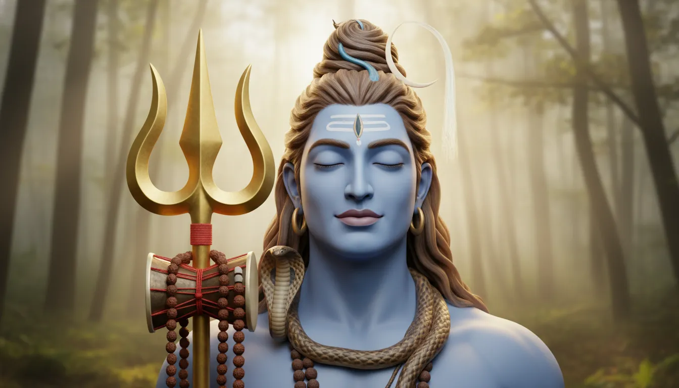 HD 3D wallpaper download of Lord Shiva holding Trishul with holy beads