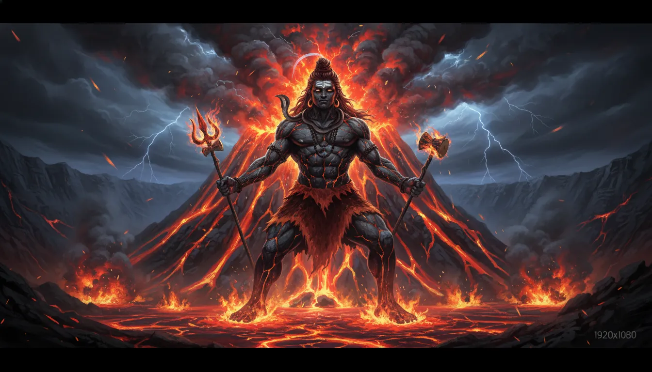 Mahakal dangerous photo hd download showing Shiva as the god of time and destruction in lava.