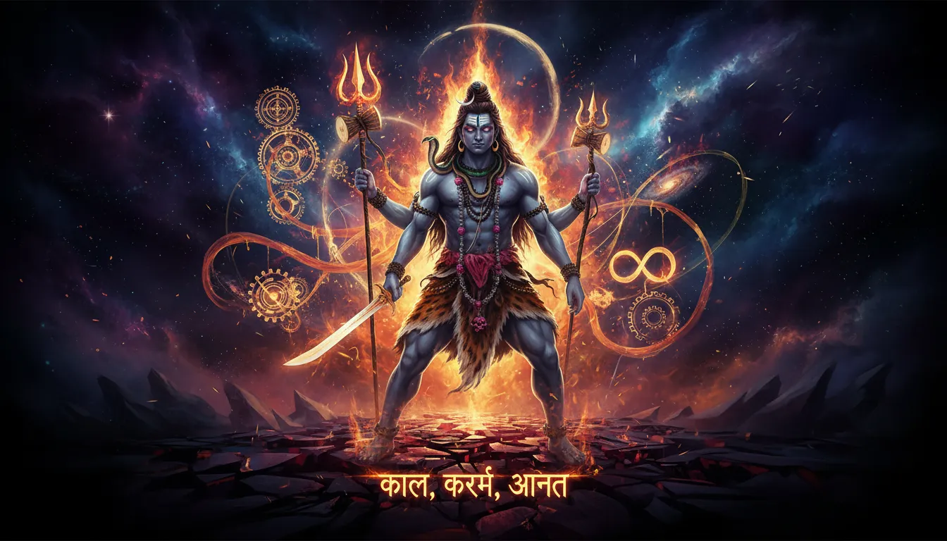 Mahakal Lord Shiva artwork with cosmic fire and dark spiritual theme.