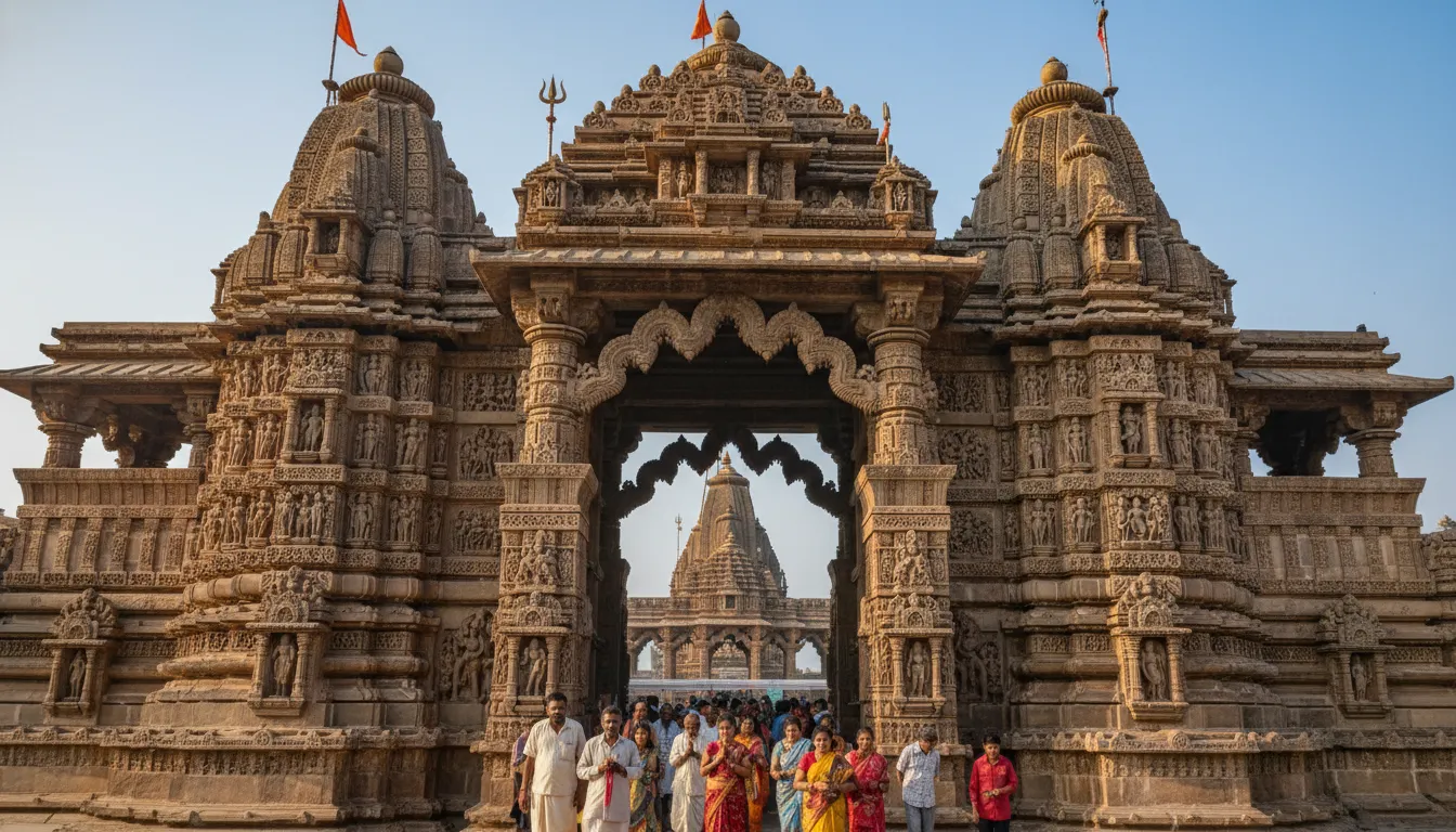 Beautiful entrance gate of Shikhar Shingnapur Mahadev Temple with traditional carvings