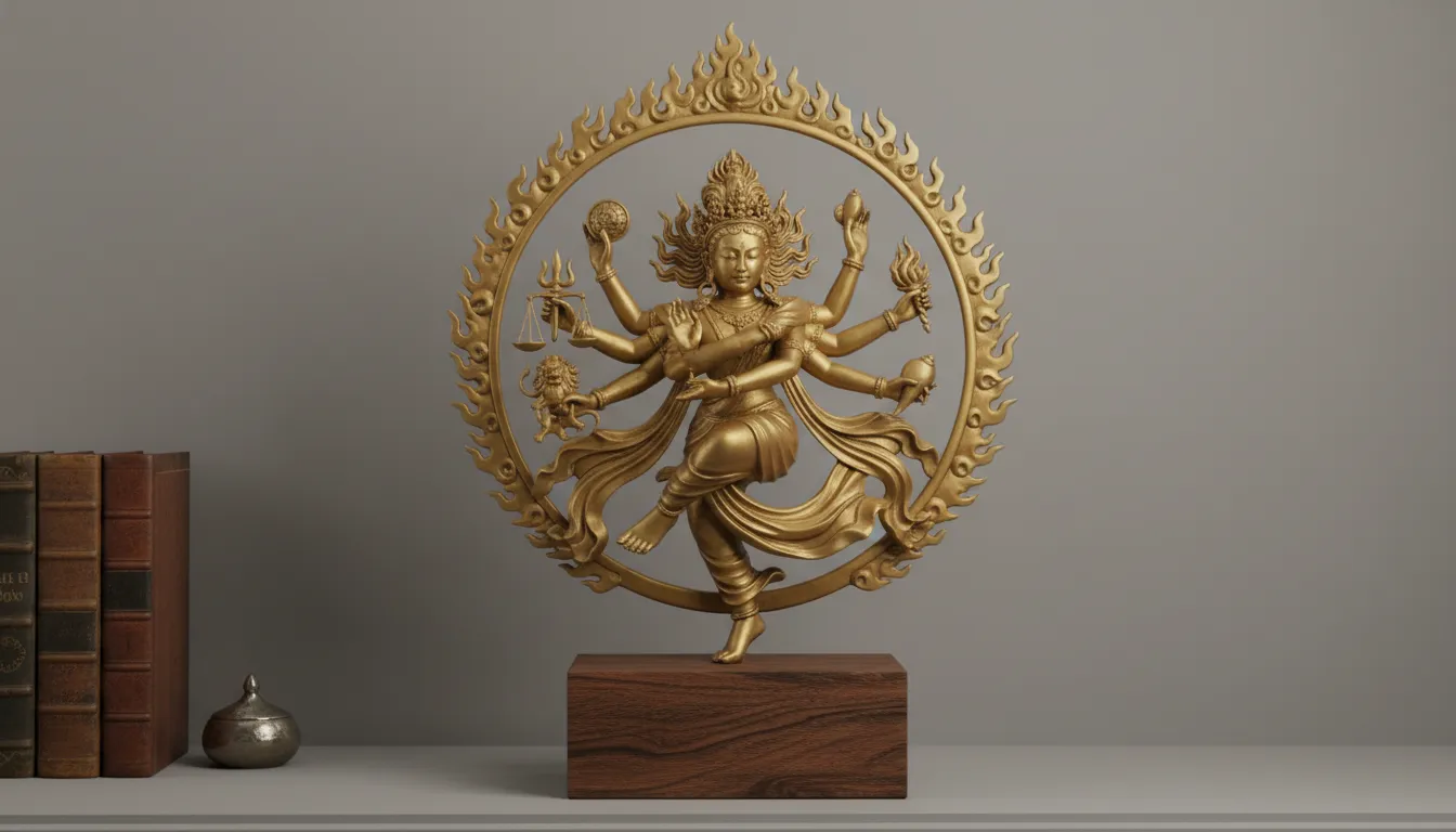 Elegant matte gold dancing figure sculpture mounted on a dark wooden block
