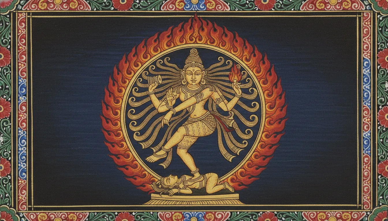 miniature painting style nataraja in fire ring detailed artwork