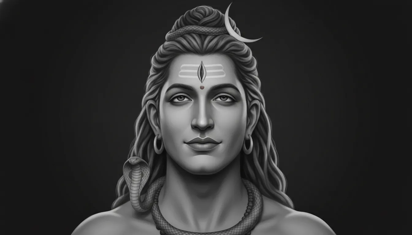 Minimalist spiritual portrait of Lord Shiva focusing on serene facial features and simple traditional jewelry