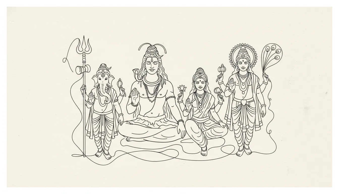 Minimalist and clean line art Mahadev Parivar photo for modern mandir.