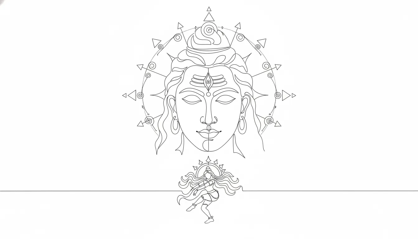 Simple continuous line art drawing of Lord Shiva showing his opening third eye