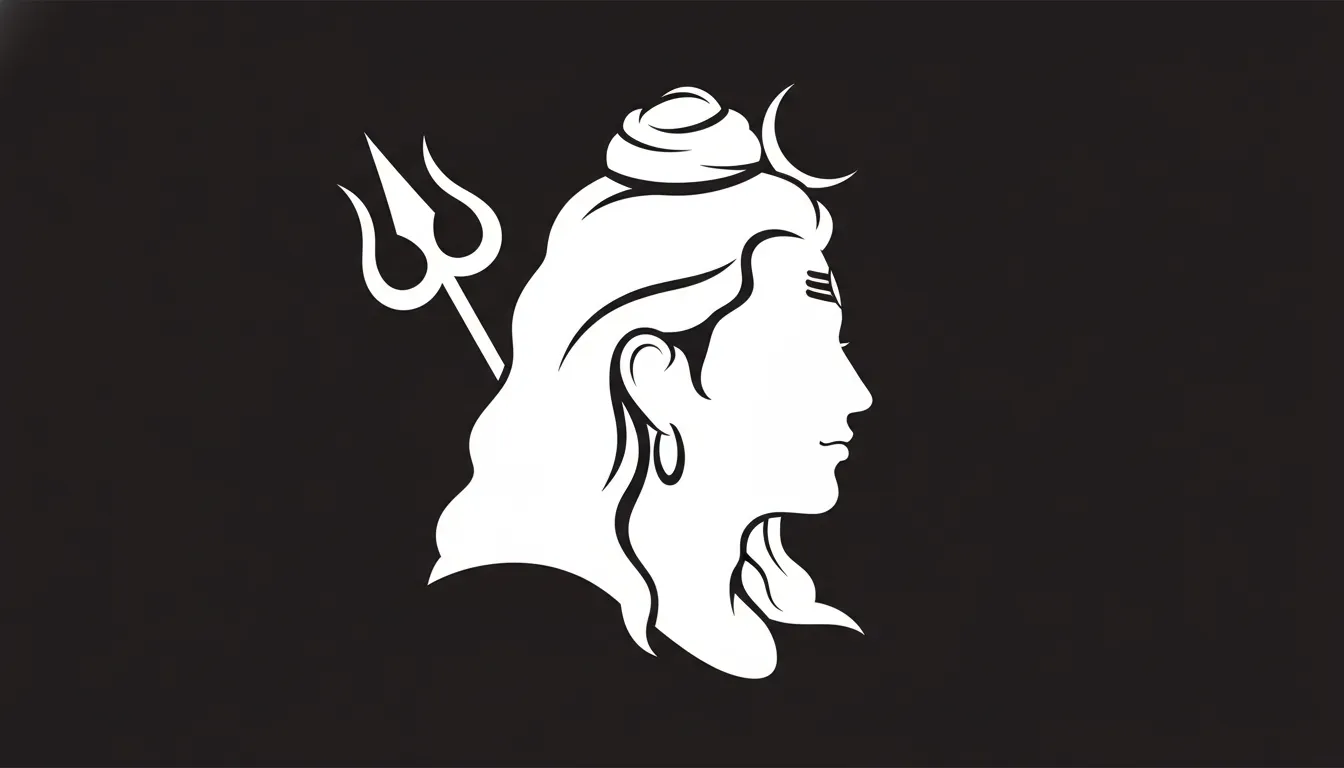 Minimalist silhouette image of Lord Shiva with a crescent moon and Trishul.