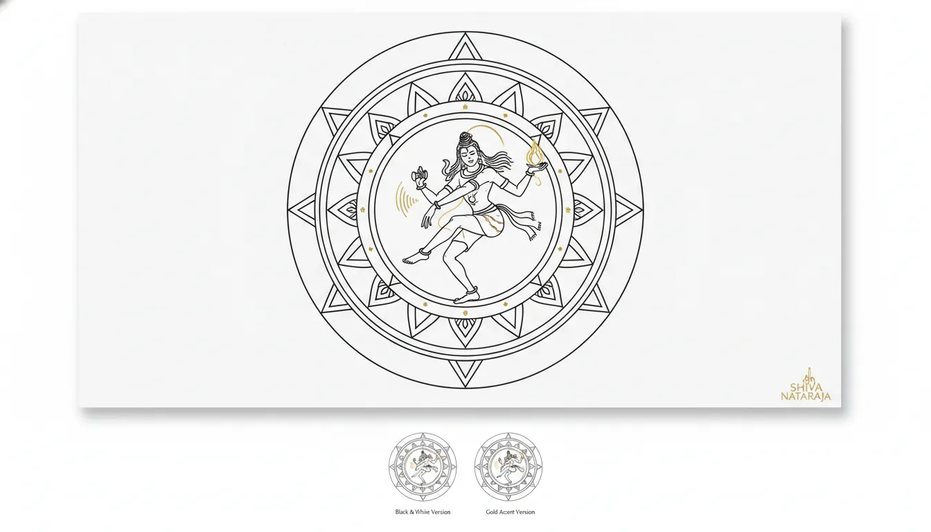 minimalist nataraja mandala line art black and white simple design