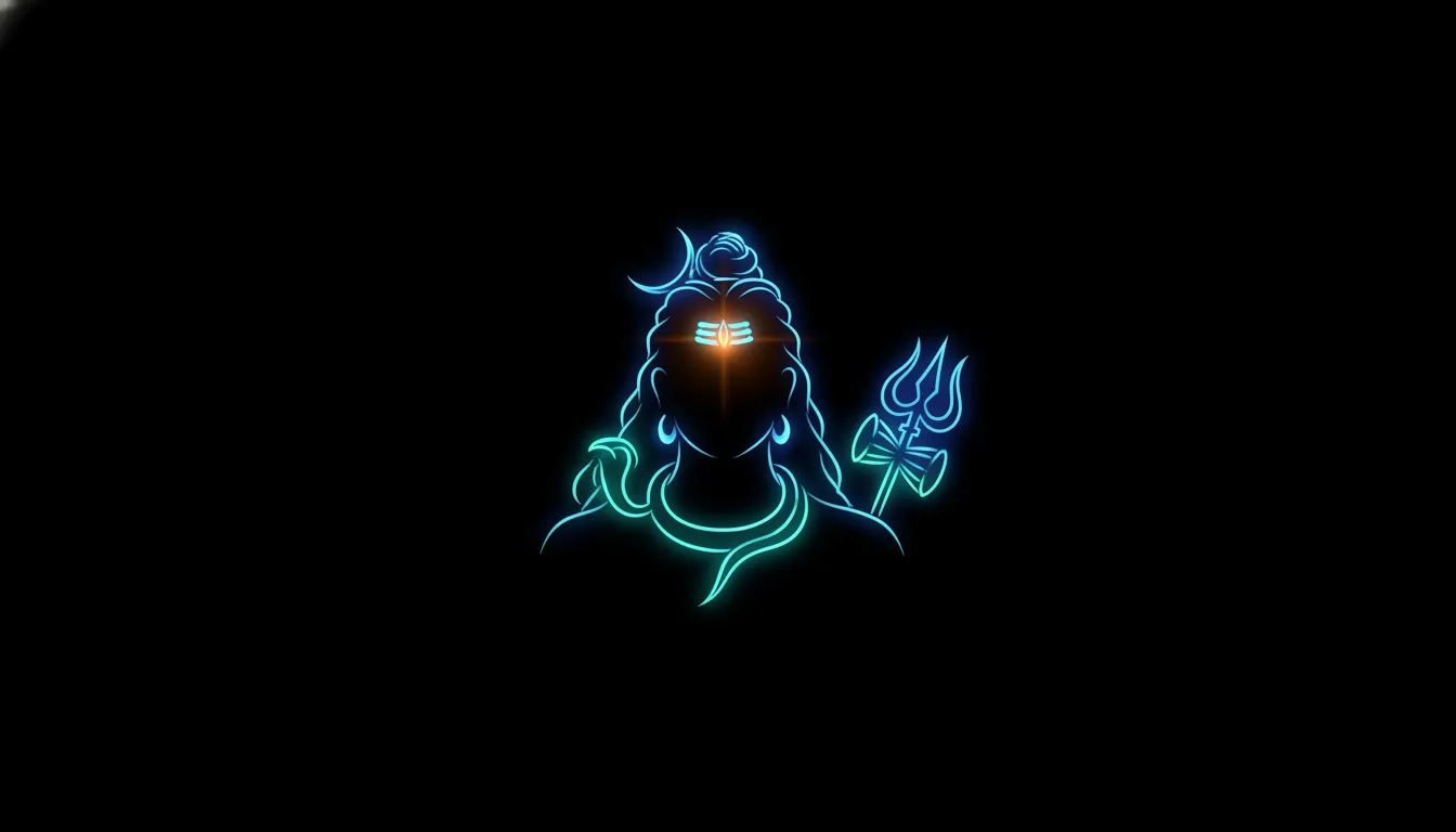 Modern minimalistic mahadev background photo featuring a glowing blue neon outline of Lord Shiva with a glowing third eye.