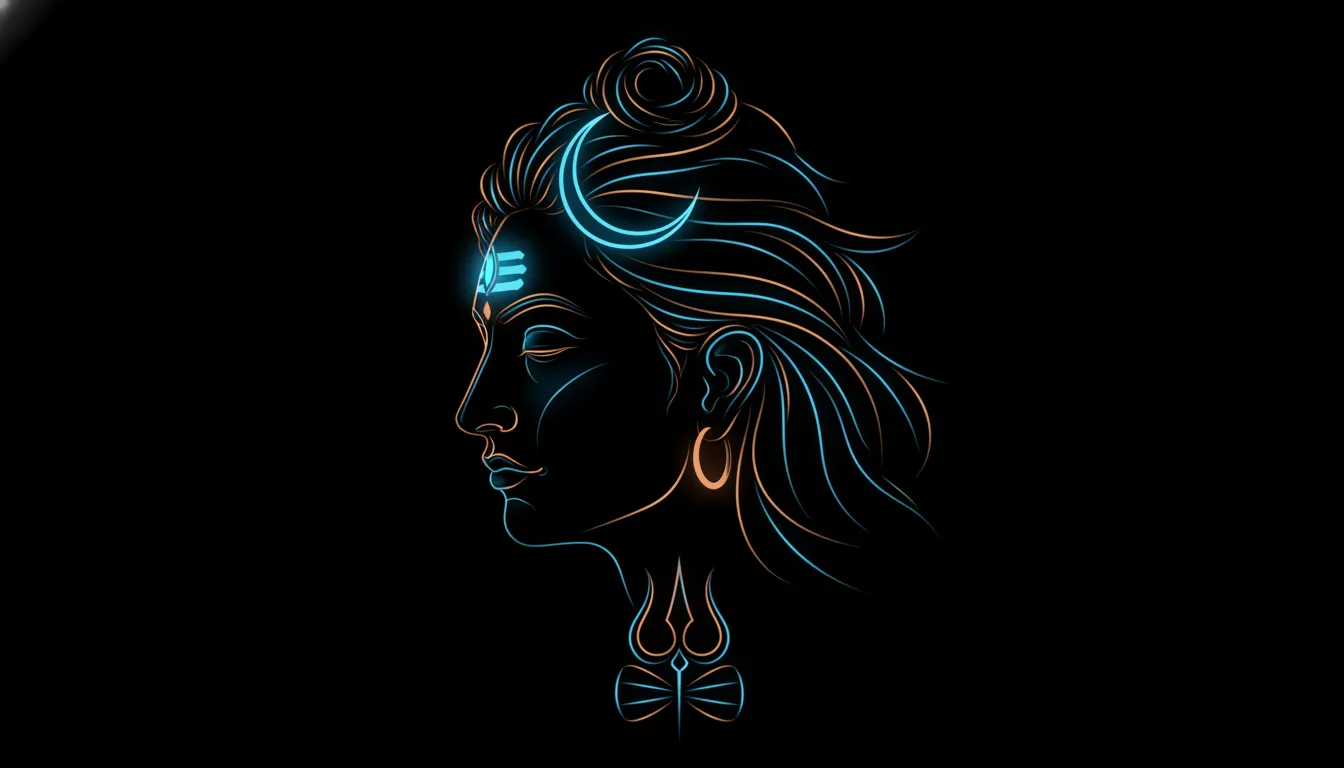Modern minimalist neon glowing line art of Lord Shiva face mahadev dp photo