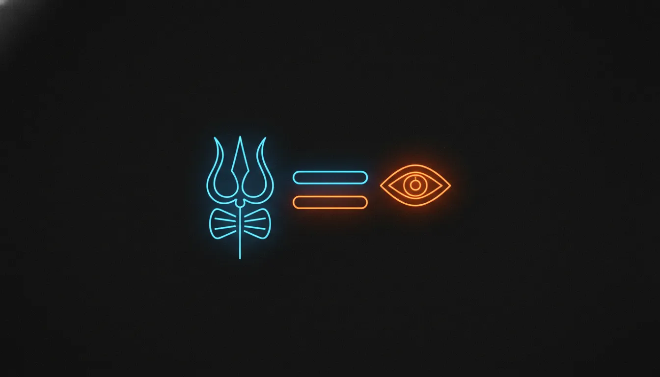 Modern minimalist neon glowing line art of Lord Shiva trishul and third eye cover photo.