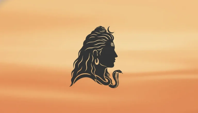 A modern minimalist vector art design showing the side-profile silhouette of Lord Shiva's head, Jata, snake, and crescent moon against a glowing background.