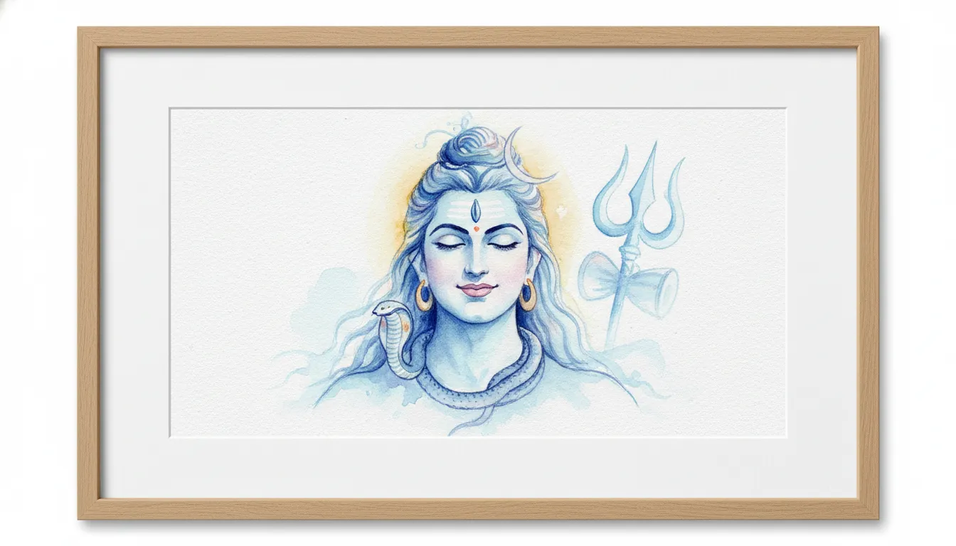 Soft watercolor painting of Lord Shiva with pastel colors photo frame