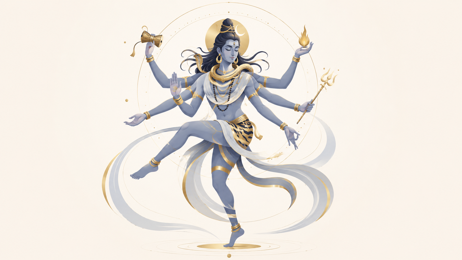 Minimalist vector art of a multi-armed dancing divine figure with clean geometric lines