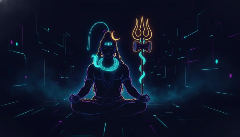 Artistic modern neon style Lord Shiva wallpaper in full HD 1080p.