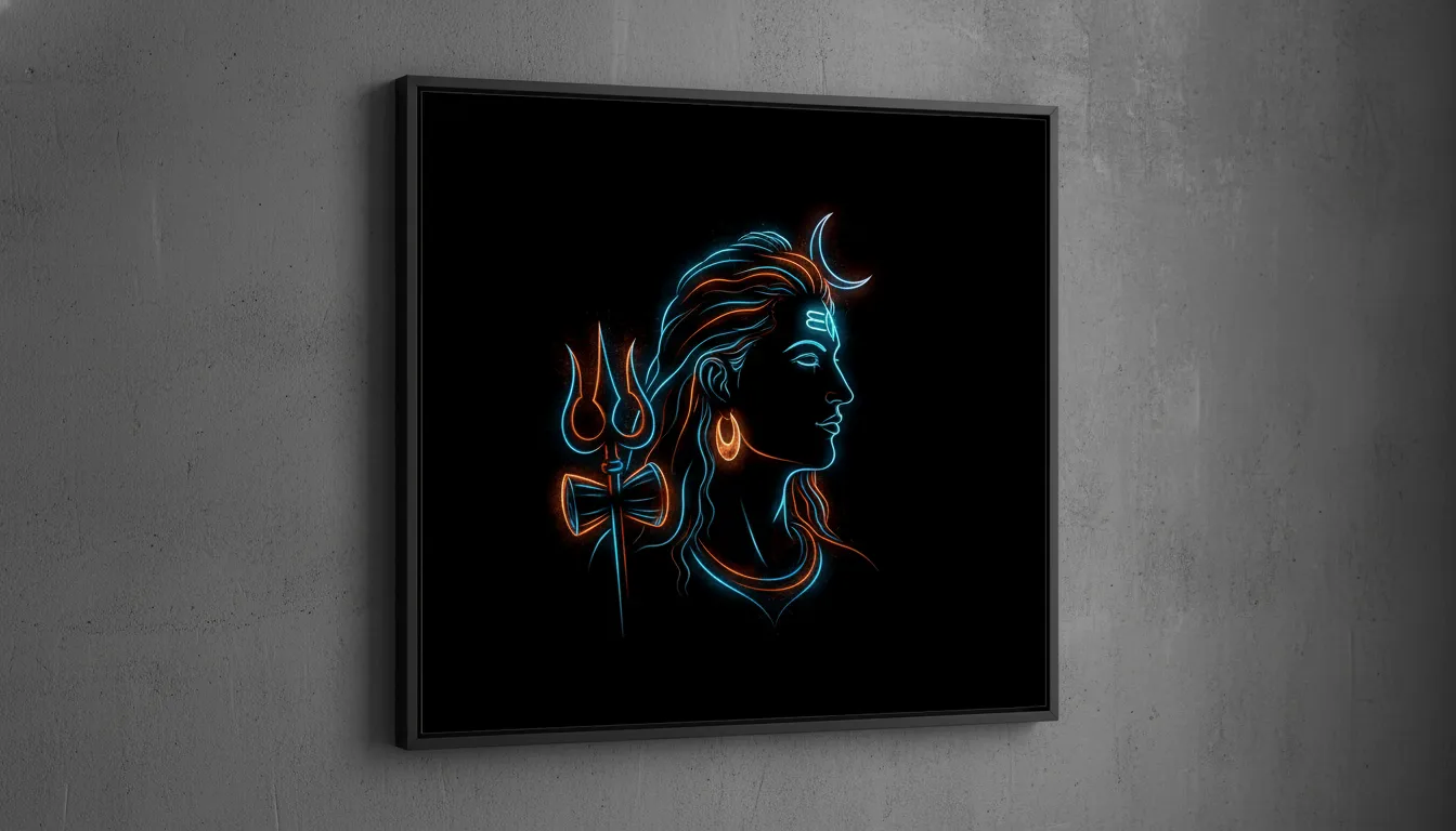 Contemporary abstract neon outline of Lord Shiva photo frame