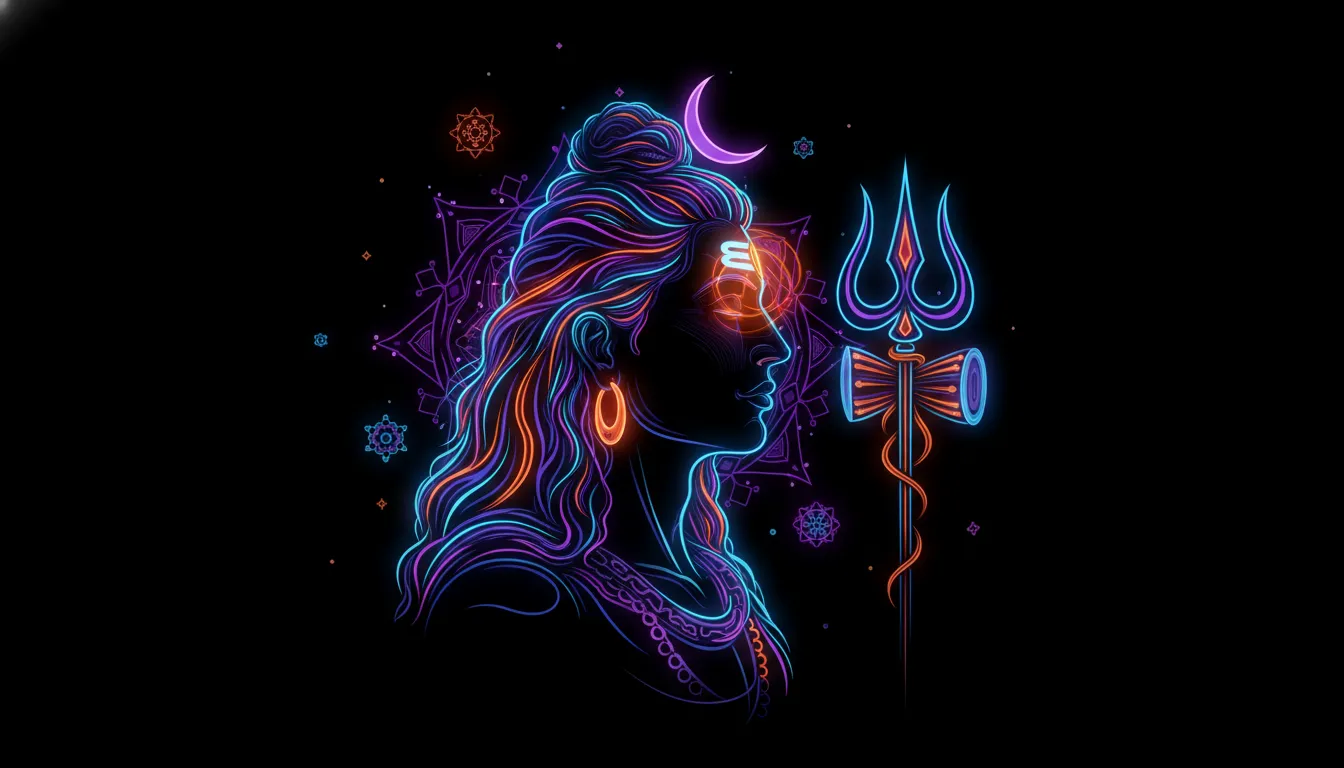 Modern digital neon art style mahadev shankar bhagwan ka photo for mobile.
