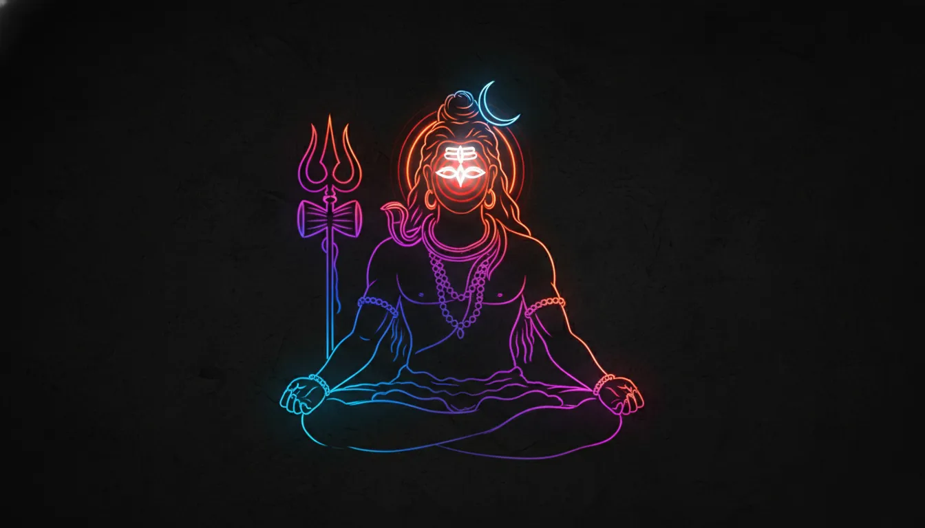 Abstract neon silhouette of Lord Shiva meditating