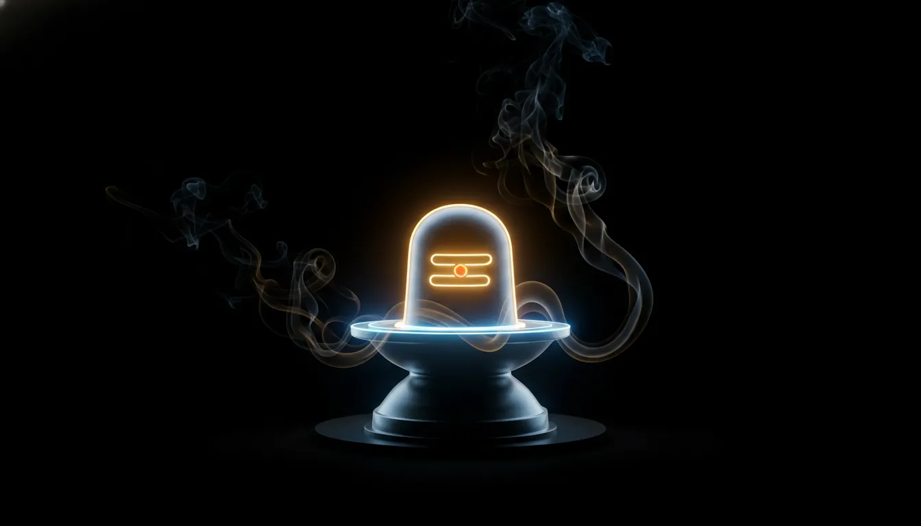 Modern abstract art of a glowing neon Mahadev Shiv Ling photo.