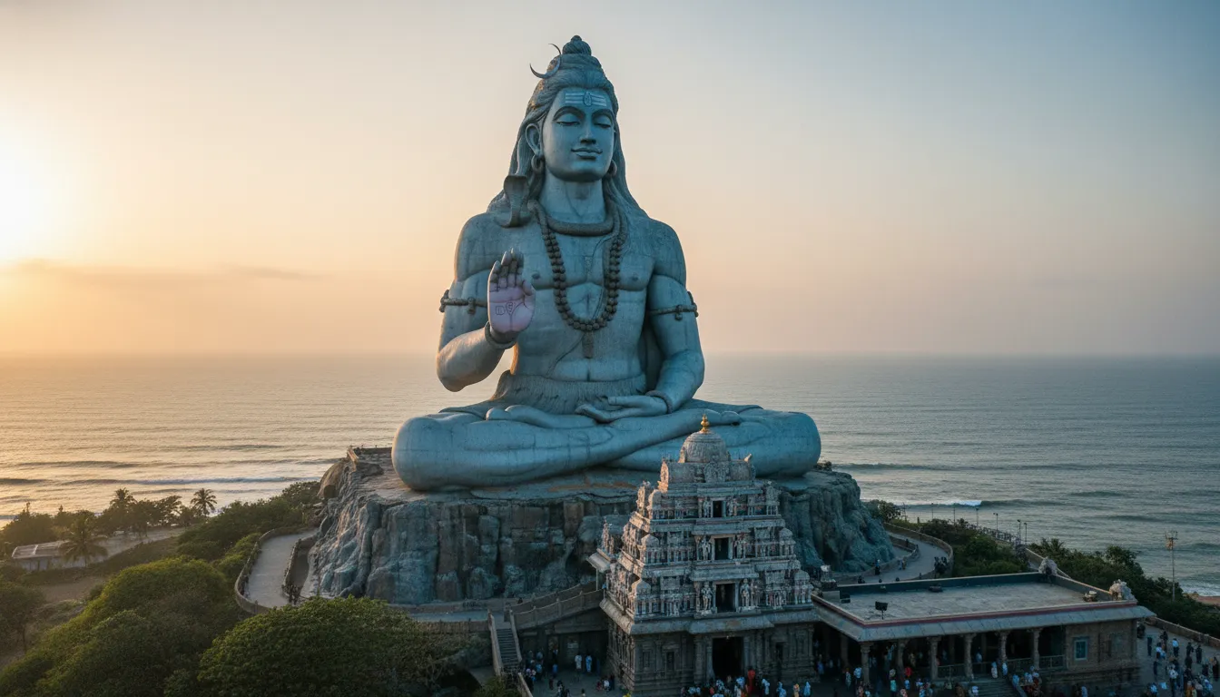 Giant Lord Shiva statue behind Murudeshwar Mahadev mandir