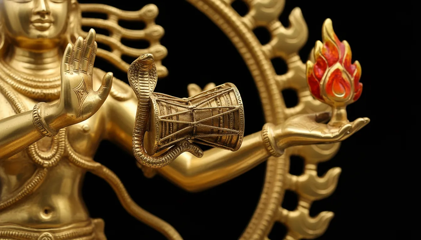 nataraja with damru and flame hands close up cosmic creation destruction