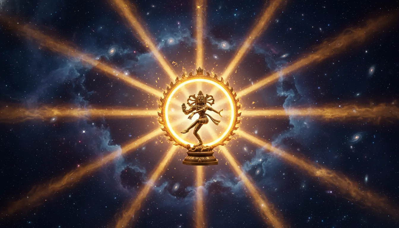 nataraja with ring of fire and cosmic light rays radiating outward