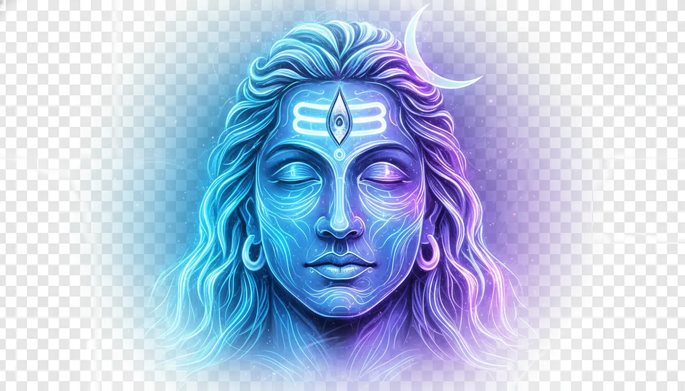 Abstract neon blue glow Lord Shiva face graphic PNG