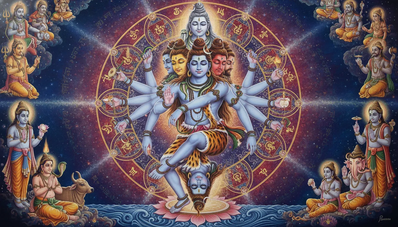 Five faced manifestation of Lord Shiva performing a multidirectional spiritual dance