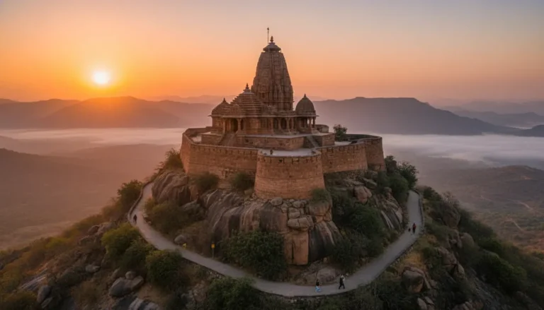 Shikhar Shingnapur Mahadev Temple photos showing the hilltop shrine at sunrise