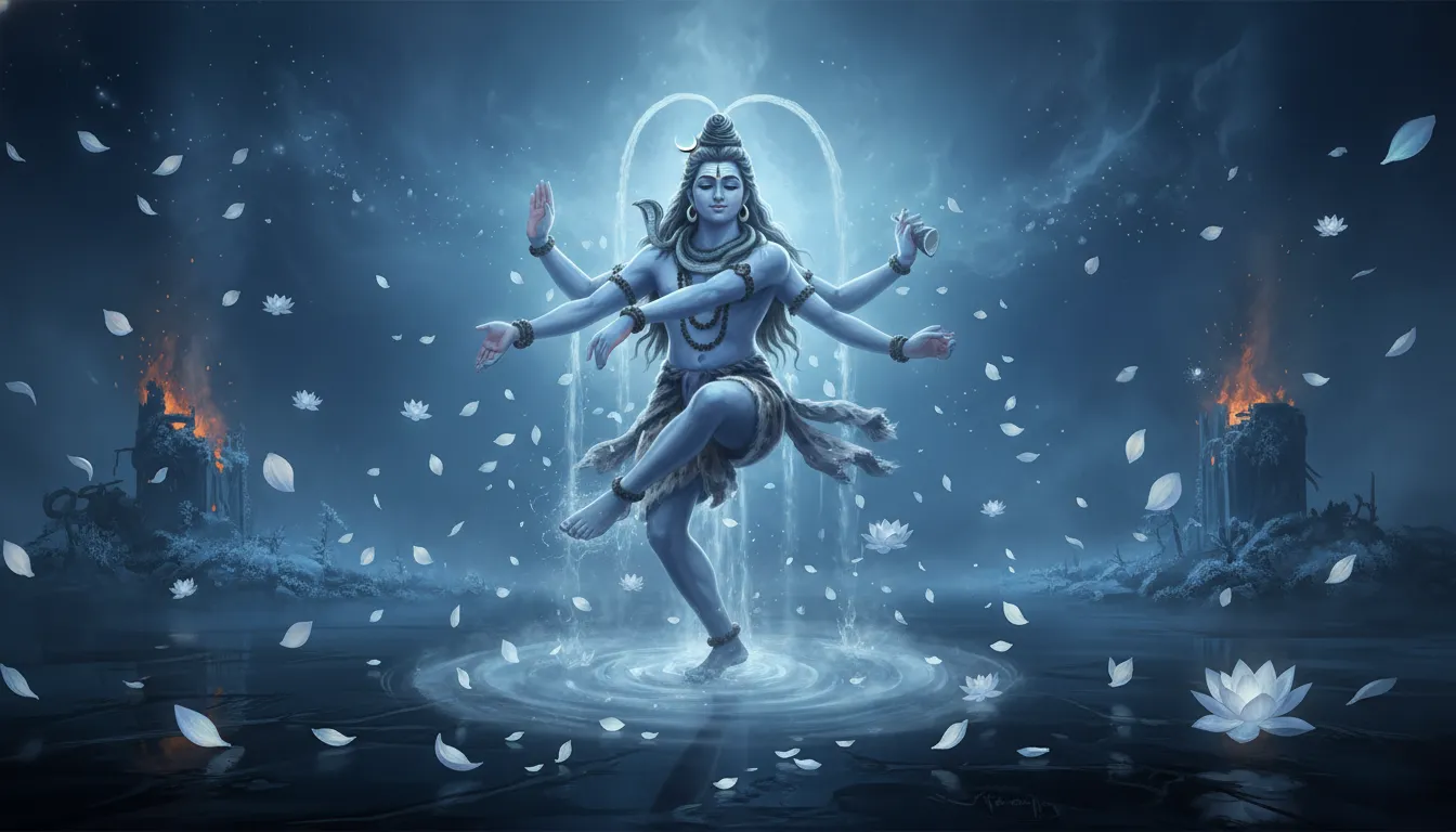 Serene expression of Lord Shiva during the peaceful Ananda Tandava dance