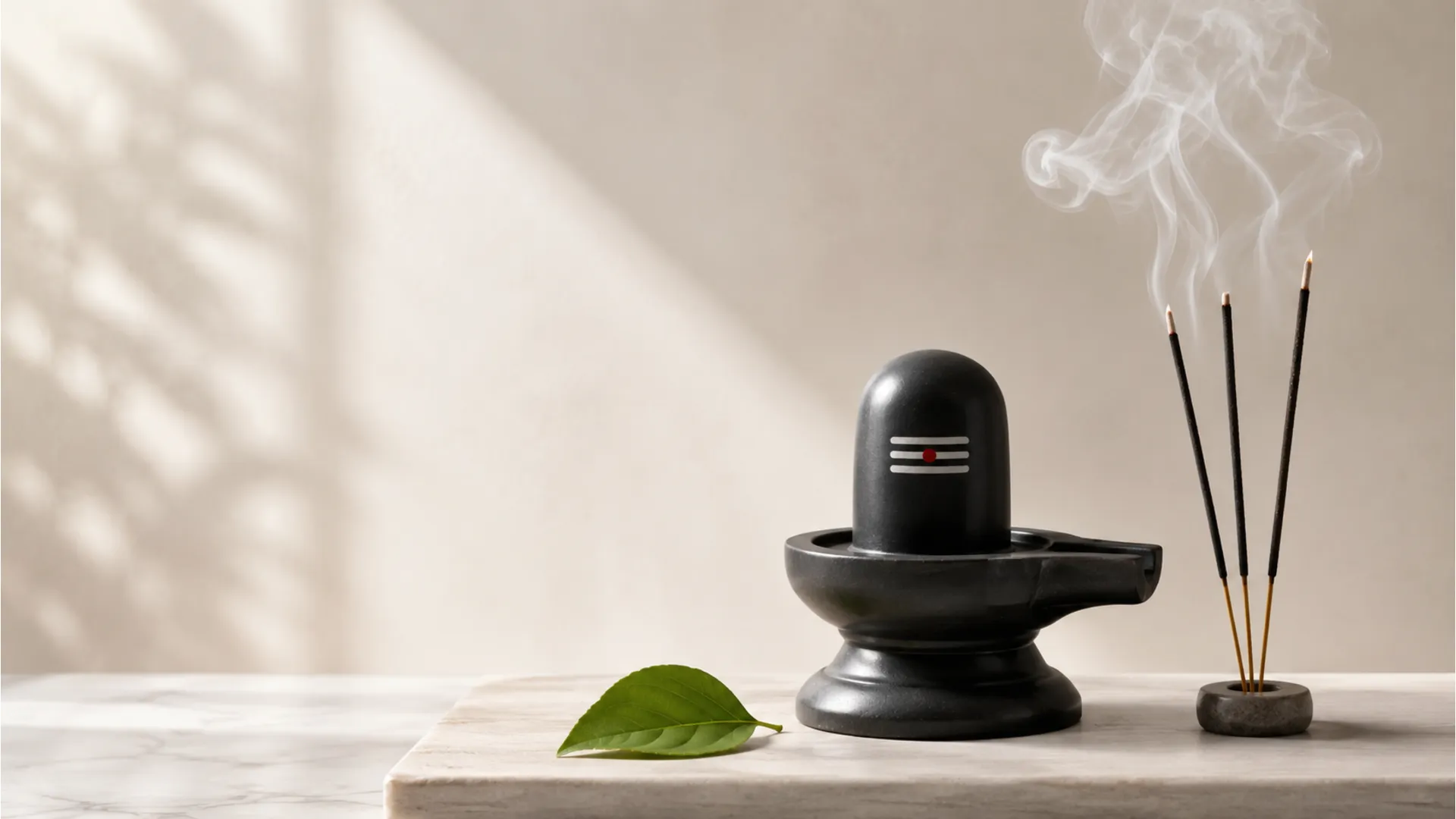 Cinematic Har Har Mahadev Shivling photo with water splashing dramatically against dark stone.