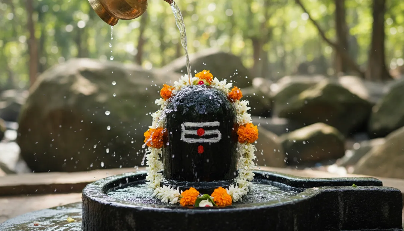 Water being poured on Shiva Lingam during ritual worship