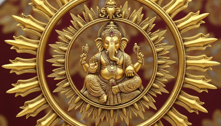 Royal gold medallion featuring Lord Ganesha with intricate border carvings