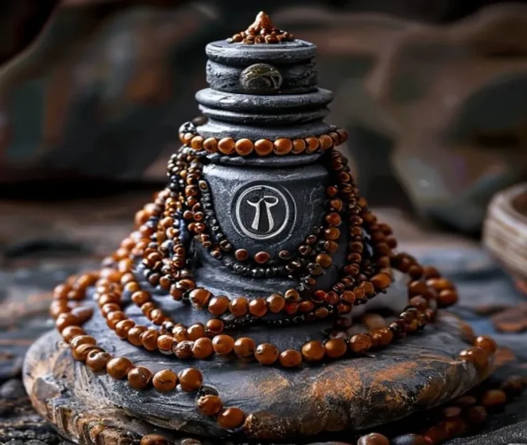 Sacred Mahadev Lingam Adorned with Rudraksha Beads and Chandan