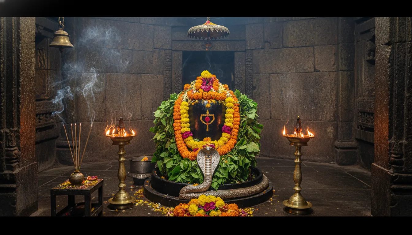 Inside look of the temple featuring the main markandey mahadev photo of the holy Shivling.