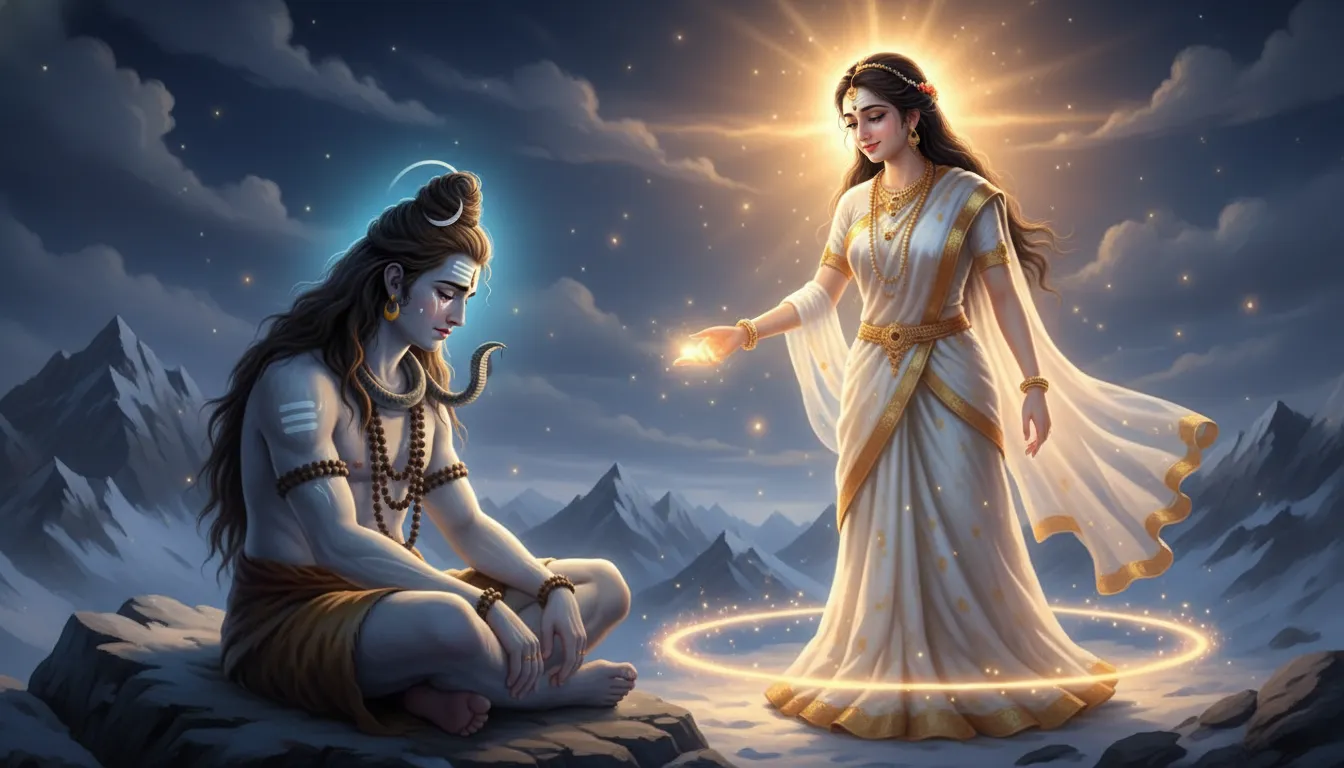 Goddess Sati appearing as a spirit to comfort Lord Shiva