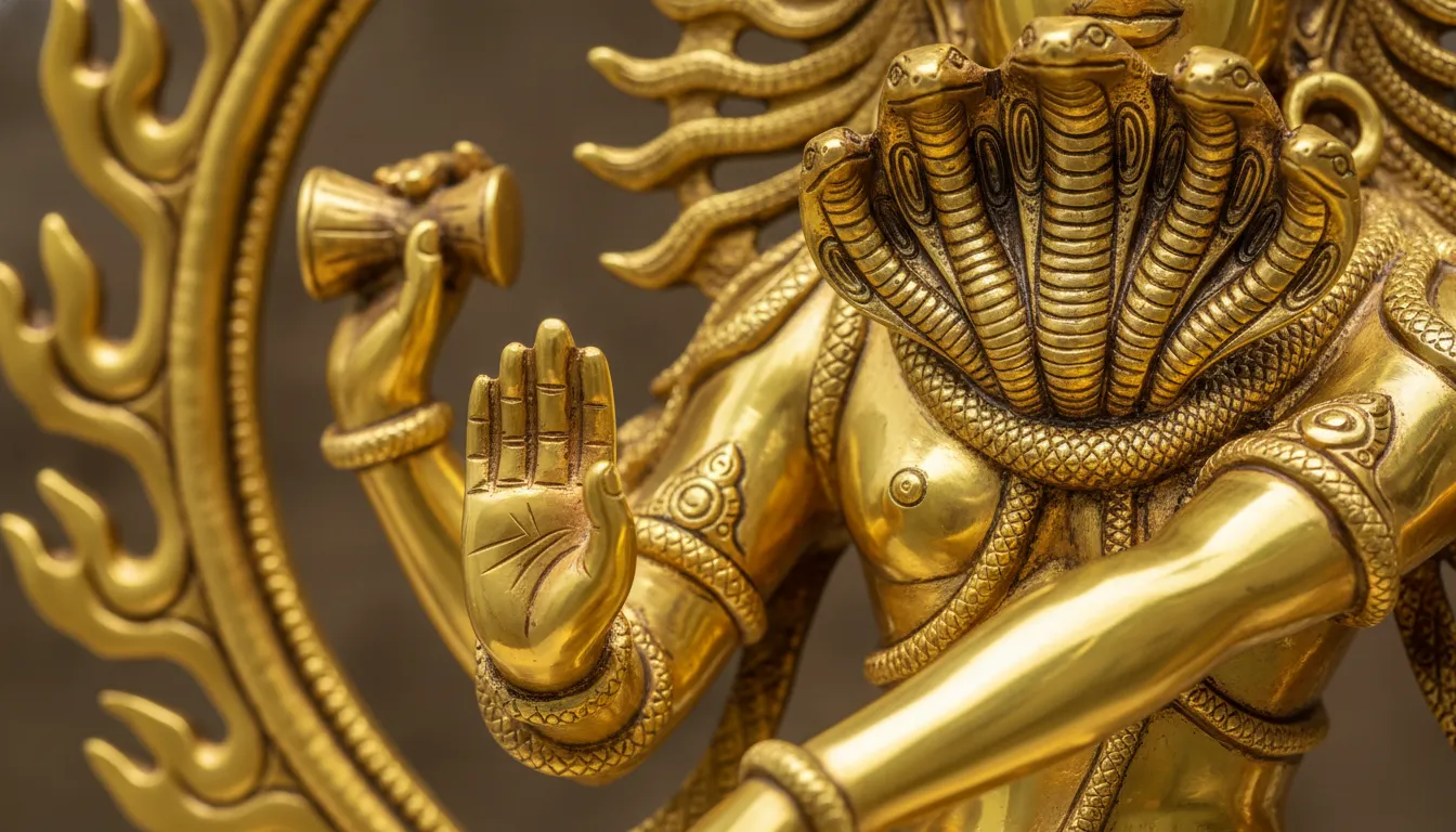 golden nataraja serpent snake coiled around arm and neck detail