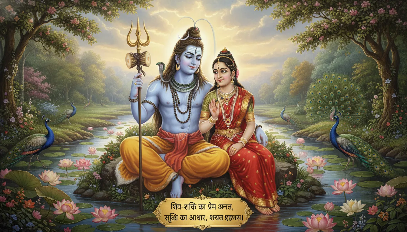 Beautiful Shiv Parvati HD photo with romantic devotional shayari