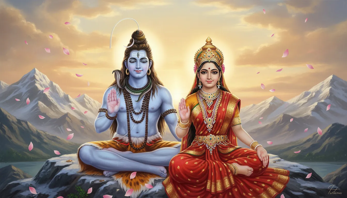 Beautiful digital painting of Lord Shiva and Goddess Parvati together status picture.
