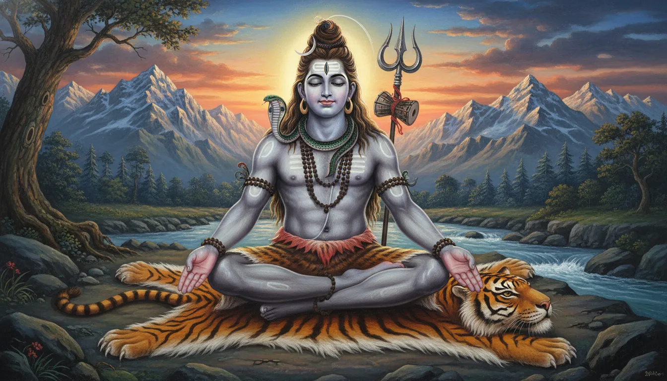 Lord Shiva sitting on tiger skin meditating