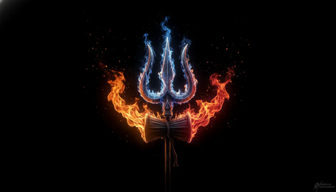 Lord Shiva trishul on fire with flames coming from three points