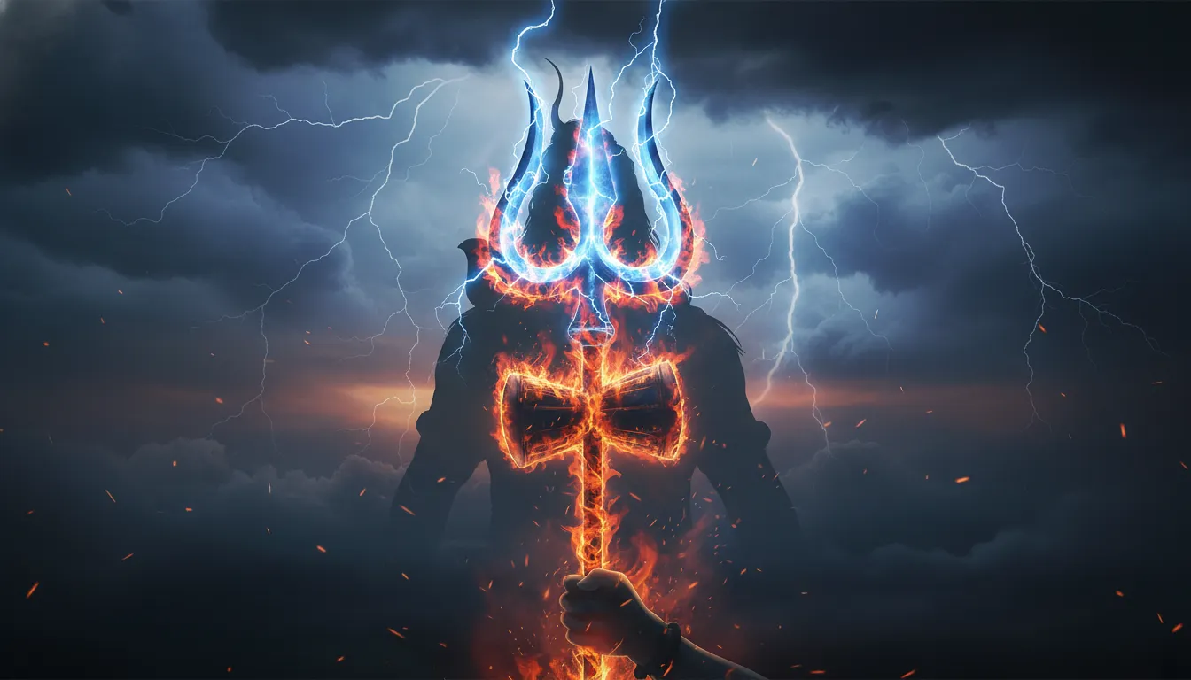 Lord Shiva trishul with fire and lightning electric energy divine weapon