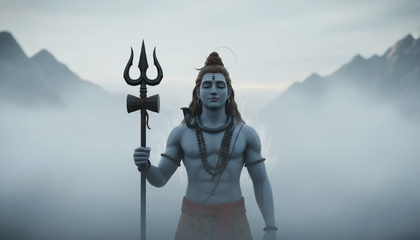 Lord Shiva holding trident with faint fading aura barely visible